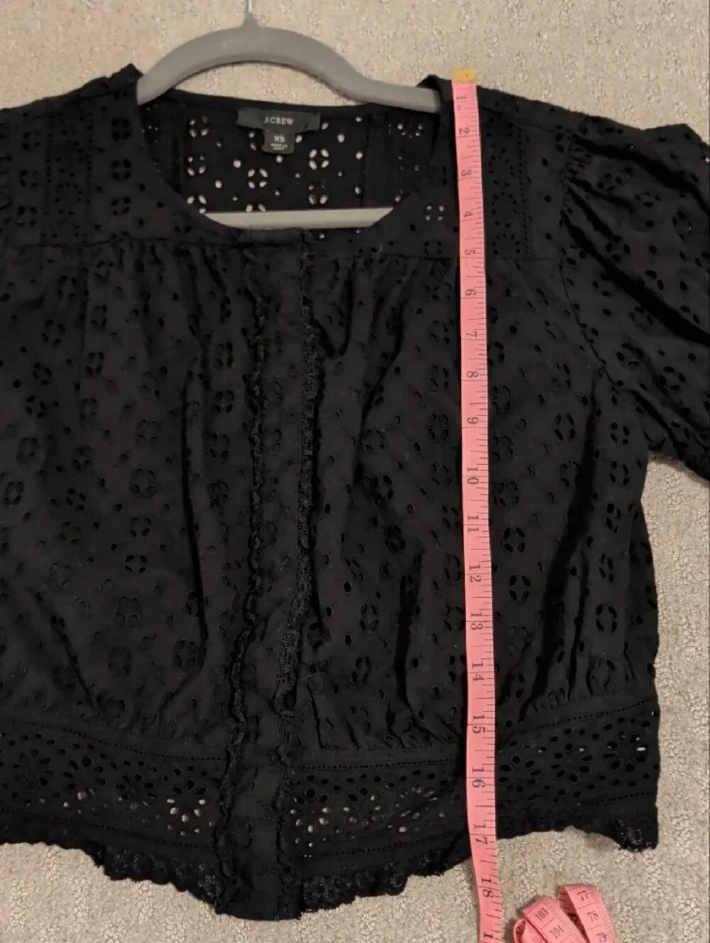 J. Crew Black Eyelet Puff-Sleeve Cropped Blouse